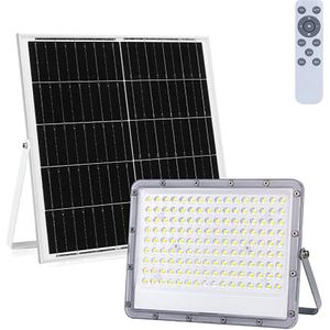 LED Floodlight op Zonne-energie - LED Schijnwerper - LED Solar Tuinverlichting Wandlamp - Afstandsbediening - Waterdicht IP65 - 200W - Helder/Koud Wit 6500K