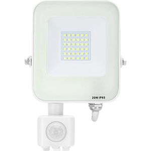 LED Bouwlamp met Bewegingssensor - LED Schijnwerper - 20 Watt - Natuurlijk Wit 4000K - Waterdicht IP65 - Rechthoek - Mat Wit - Aluminium