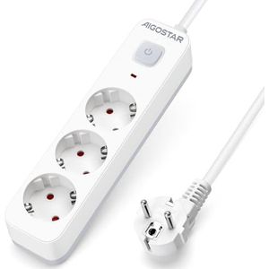 Aigostar 20BU6 - Stekkerdoos met schakelaar - 3-voudig - 3 meter - Met randaarde - Verlengsnoer - Verlengkabel - Wit