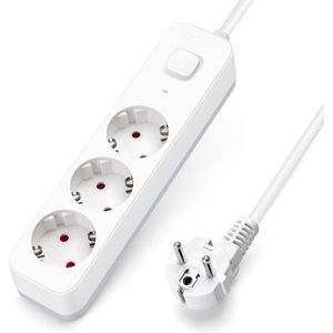 Aigostar Stekkerdoos, verlenging met 3 stopcontacten met schakelaar, kabel 5 m, wit
