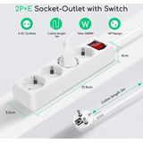 Aigostar 20BV0 - Stekkerdoos met schakelaar - 4-voudig - 3 meter - Randaarde - Verlengsnoer - Verlengkabel - Wit