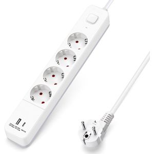 Aigostar 20BW0 - Stekkerdoos met Schakelaar - 4-voudig - Stekkerdoos met USB - 1.5 meter - Verlengsnoer - Wit