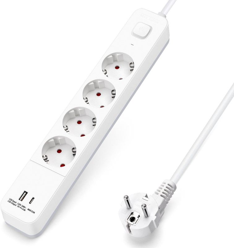 Aigostar - Stekkerdoos - 4 Stopcontacten - 5 Meter - Randaarde - USB Poorten