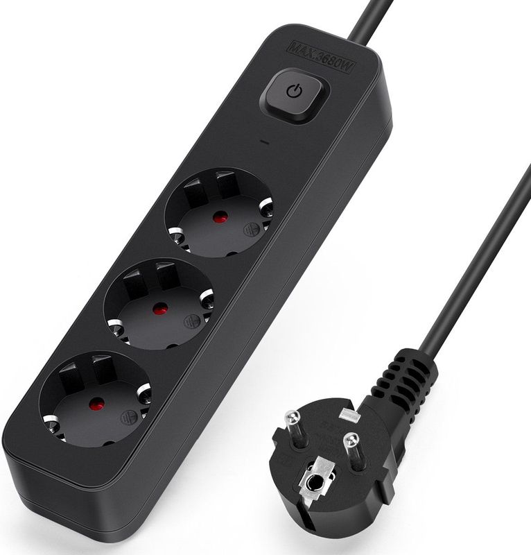 Aigostar - 20BX3 - Stekkerdoos - Zwart - 3-voudig - 5 meter - Randaarde