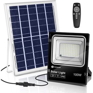 Aigostar 10H5O - 100W LED schijnwerper - Solar Buitenlamp - Wandlamp - IP66 waterdicht - Timer - Afstandsbediening - 800LM - 6500K