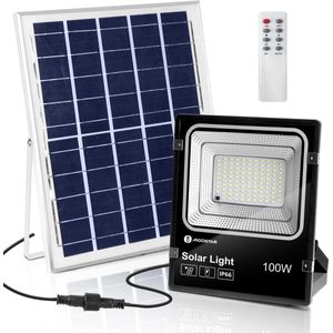 Aigostar 10L6P - 100W LED schijnwerper - Solar Buitenlamp - Wandlamp - IP66 waterdicht - Timer - Afstandsbediening - 800LM - 6500