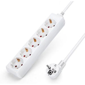 Aigostar Stekkerdoos 5-Voudig met Overspanningsbeveiliging Kinderbeveiliging, 5m Kabel Wit (5-voudig, 5m)