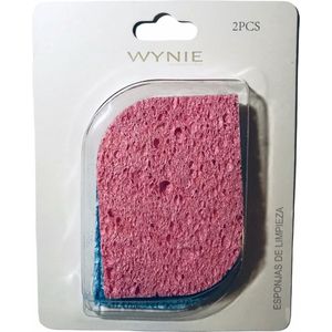 Wynie - 2 Gezichtsreiniging Spons / Facial Pad - Blauw/Roze - Rechthoek - In blisterverpakking