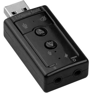 OcioDual Externe geluidskaart stereo adapter USB audio microfoon op Mini Jack 3,5 mm Virtual 7.1 met volumeregelaar, zwart