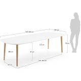 Kave Home Oqui, Oqui uitschuifbare tafel in wit gelakt mdf met massief beuken poten 160 (260) x 100 cm (mtk0006)