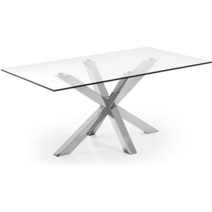Kave Home Argo Eettafel - 180 x 100 cm - Glas / Zilver