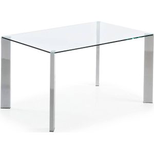 Kave Home Spot, Spotglas tafel met stalen poten en chroom afwerking 142 x 92 cm