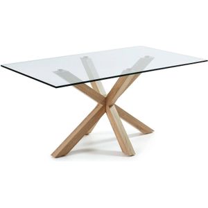 Kave Home Argo, Argo glazen tafel en stalen poten met houteffect 180 x 100 cm