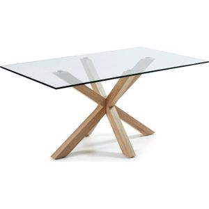 Kave Home Argo, Argo glazen tafel en stalen poten met houteffect 160 x 90 cm