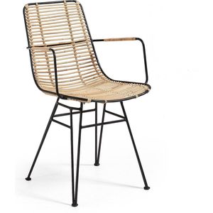 Kave Home Eetkamerstoel Tishana zwart synthetic wicker/rattan met armleuning,