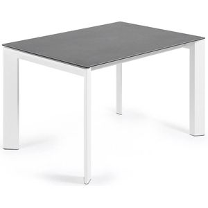 Kave Home Axis, Axis uitschuifbare tafel met vulcano roca porselein en wit stalen poten 120 (180) cm (mtk0116)