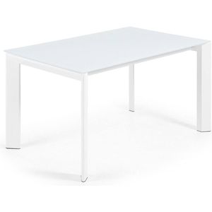 Kave Home Eettafel Axis, Axis uitschuifbare tafel in wit glas en wit stalen poten 140 (200) cm