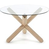 Kave Home Lotus, Lotus ronde glazen tafel met massief eiken poten Ø 120 cm (mtk0123)