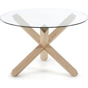 Kave Home Lotus, Lotus ronde glazen tafel met massief eiken poten Ø 120 cm (mtk0123)