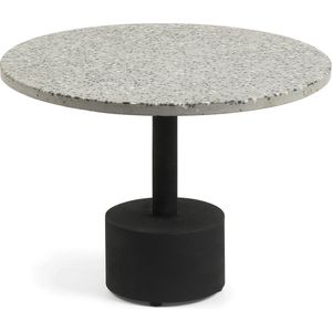 Kave Home - Delano grijs terrazzo bijzettafeltje met zwart stalen poten, Ø 55 cm