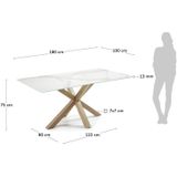 Kave Home - Argo tafel in wit porselein met hout-effect stalen poten