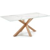 Kave Home Argo, Argo tafel in wit porselein met hout-effect stalen poten 180 x 100 cm