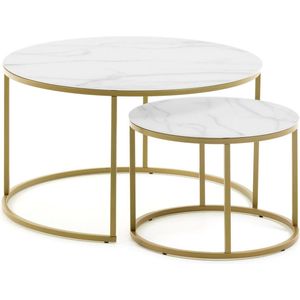 Kave Home Sidetable Leonor rond, glas wit,, 80 x 46 x 80 cm