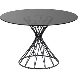 Kave Home Niu - Niut Ronde Glazen Tafel met Massief Stalen Poten en Zwarte Afwerking 120 cm