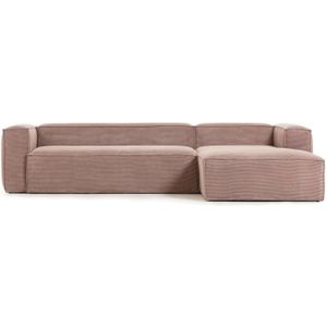 Kave Home Blok - Moderne 3-zitsbank in roze corduroy met chaise longue