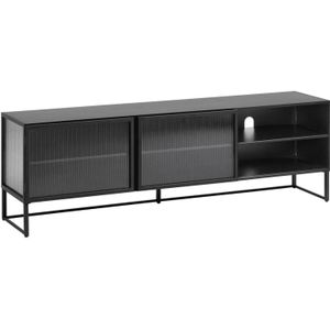 Kave Home Trixie, Trixie stalen tv-meubel met 2 deuren in een zwart gelakte afwerking, 180 x 50 cm