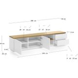 Kave Home - Abilen eikenfineer TV-meubel met 2 deuren en 2 lades in witte lak, 200 x 44 cm FSC 100%
