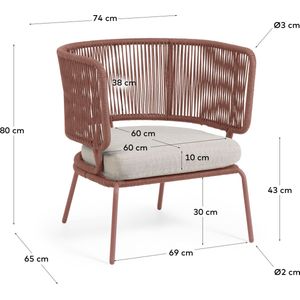 Kave Home Kave Home Nadi - Nadin Fauteuil In Terracotta Koord met Gegalvaniseerde Stalen Poten