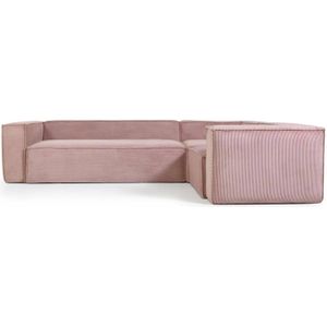 Kave Home - Blok 4 zits hoekbank in dik roze ribfluweel 320 x 230 cm / 230 x 320 cm