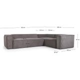 Kave Home - Blok 4-zits hoekbank in grijs corduroy 320 x 230 cm / 230 x 320 cm