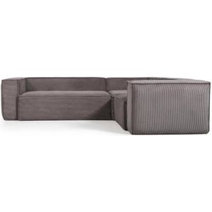 Kave Home - Blok 3-zits hoekbank in dik grijs corduroy 290 x 230 cm / 230 x 290 cm