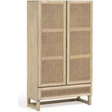 Kave Home Rexit, Kledingkast rexit van massief mindihout en fineer met rotan 90 x 160 cm (mtk0211)