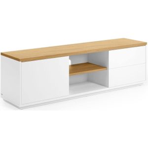 Kave Home Abilen, Abilen wit gelakt tv-meubel van eikenfineer met 1 deur & 2 lades, 150 x 44 cm fsc 100%