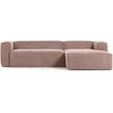 Kave Home Blok - Moderne 3-zitsbank in roze corduroy met chaise longue