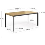 Kave Home - Uitschuifbare tafel Nadyria met eikenfineer en stalen poten 160 (200) x 90 cm