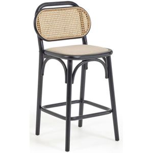 Kave Home Doriane, Doriane 65 cm height solid elm stool with black lacquer finish and upholstered seat