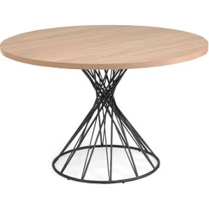 Kave Home Niu - Tafel Niut Rond Melamine met Natuurlijke Finish en Stalen Poten met Zwarte Finish 120 cm