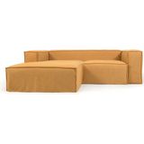 Kave Home - 2-zitsbank Blok met linker chaise longue en afneembare bekleding in mosterdgeel linnen 240