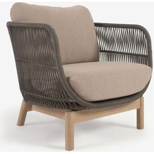 Kave Home - Catalina fauteuil gemaakt met groen touw en FSC massief acaciahout