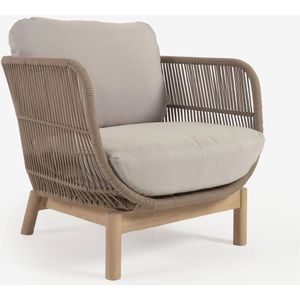 Kave Home - Catalina fauteuil gemaakt met beige touw en FSC massief acaciahout