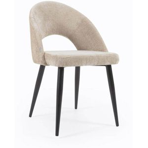 Kave Home Stoel Mael beige chenille met stalen poten met zwarte afwerking