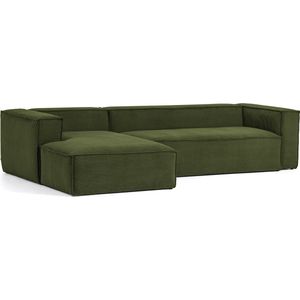 Kave Home - 4-zitsbank Blok met chaise longue links in groen ribfluweel/corduroy 330 cm