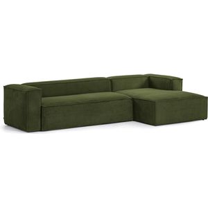 Kave Home - 4-zitsbank Blok met chaise longue rechts in groen ribfluweel/corduroy 330 cm