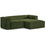Kave Home - 2-zitsbank Blok met chaise longue rechts in groen ribfluweel/corduroy 240 cm