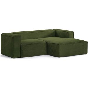 Kave Home - 2-zitsbank Blok met chaise longue rechts in groen ribfluweel/corduroy 240 cm
