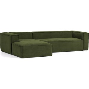 Kave Home - 3-zitsbank Blok met chaise longue links in groen ribfluweel/corduroy 300 cm